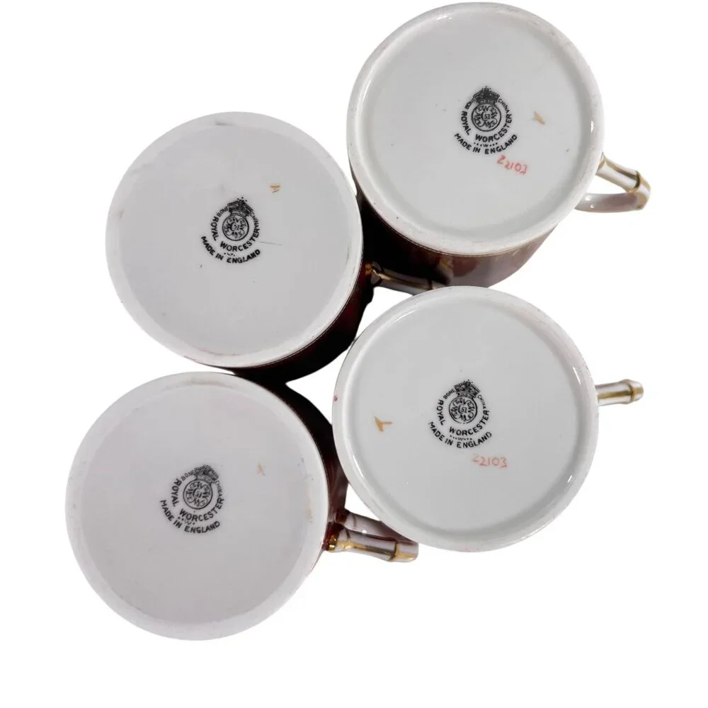 Royal Worcester Regency Red Espresso Demitasse Cups Saucers Sunburst Set Of 4 - Picture 13 of 16